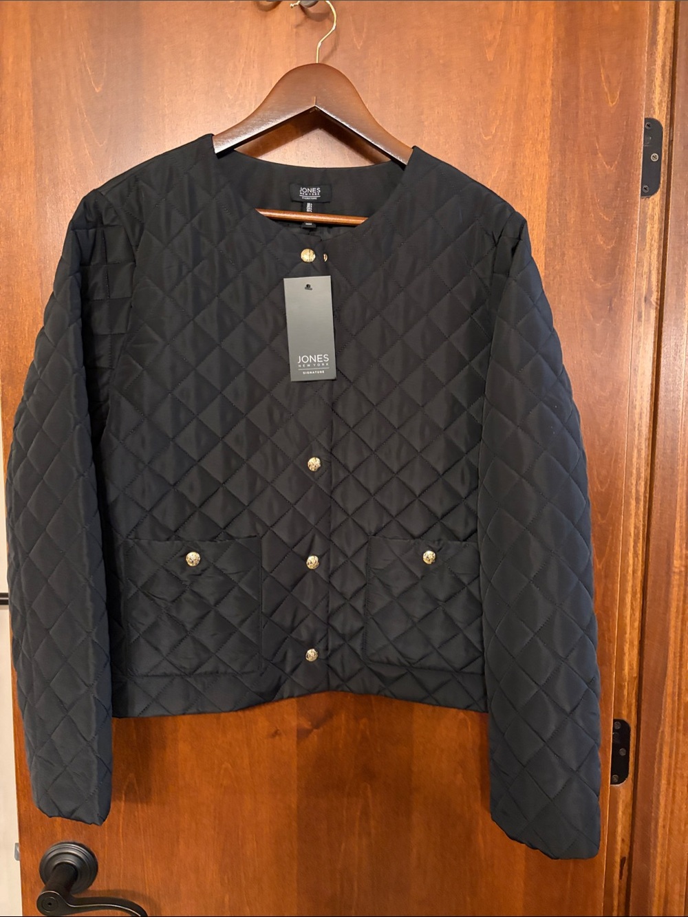 Jones New York Black Snap-Front lightweight Quilted Jacket - Large